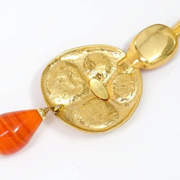 CHANEL Pearl Orange Gripoix Stone Teardrop Necklace 35" Gold Tone 93P Auth w/Box - Picture 5 of 9